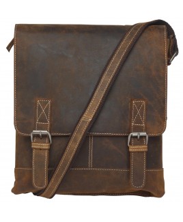 London Leathergoods Unisex Cross Body Satchel Style Bag with Buckled Straps in Hunter Leather
